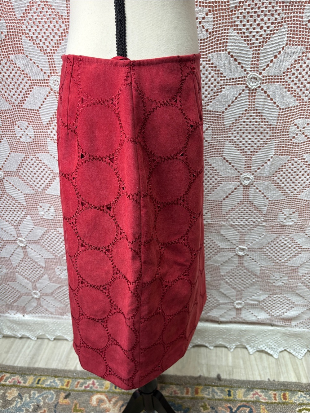 Vintage Coldwater Creek | Red Circle Patchwork Skirt - Picture 7 of 8